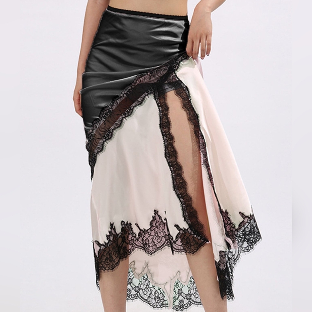 Elegant Black and Cream Lace Trim Skirt - Picture 7 of 8